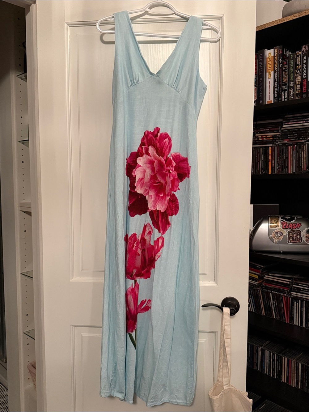 Light Blue Maxi Dress with Fuchsia Floral Print